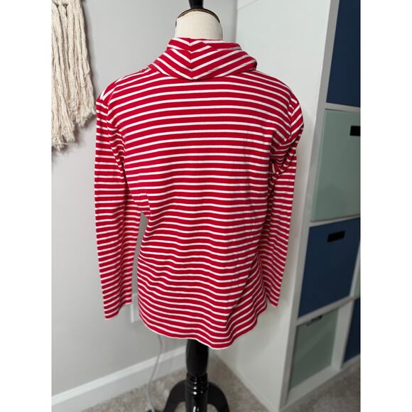 Women's Red White Stripe Cowl Neck 100% Cotton Long-sleeved Shirt Top L Holiday - Picture 2 of 7